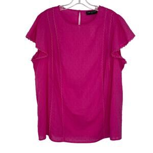 Lane Bryant Pink Swiss Dot blouse lace trim cap sleeves women's size 16 NWT